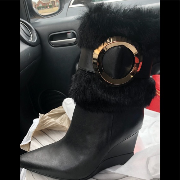 Jeffrey Campbell Shoes - Beautiful black leather and fur wedge heel